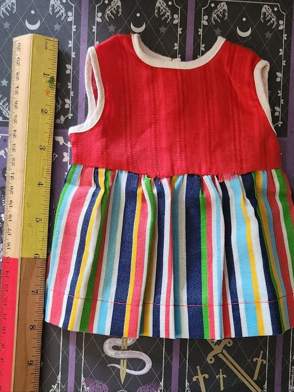 Baby Doll Fashion 012 VINTAGE STRIPED DRESS RED BODICE fits 18 Inch Dolls